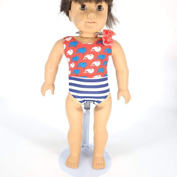 Unbranded White Red Blue Whale & Stripe One Piece Bathing Suit for 18" Dolls GUC - Picture 1 of 8